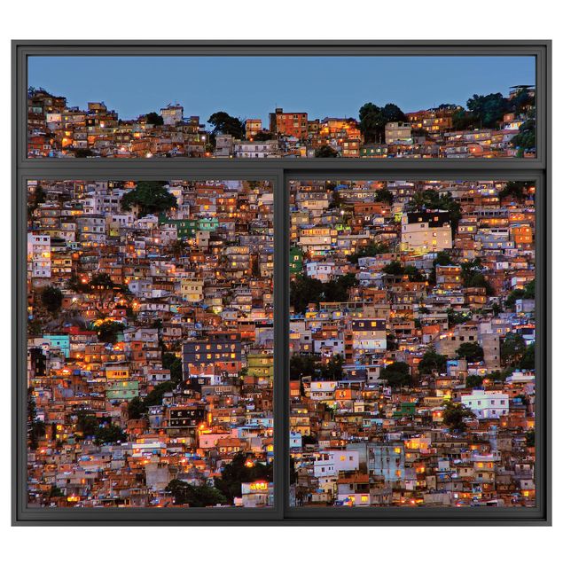 3d wallpaper sticker Window Black Rio De Janeiro Favela Sunset