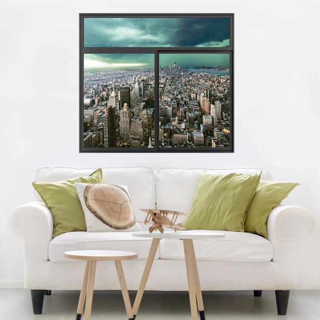 Wall stickers city ​​names Window Black Skyline New York In The Storm