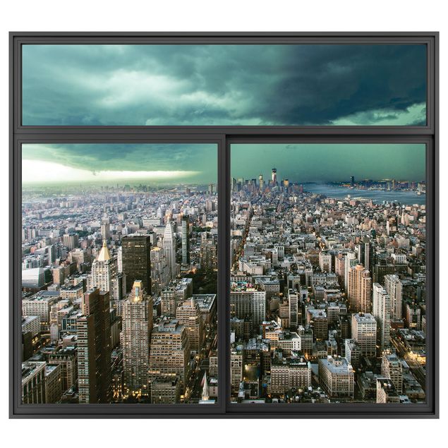 Wall stickers 3d Window Black Skyline New York In The Storm