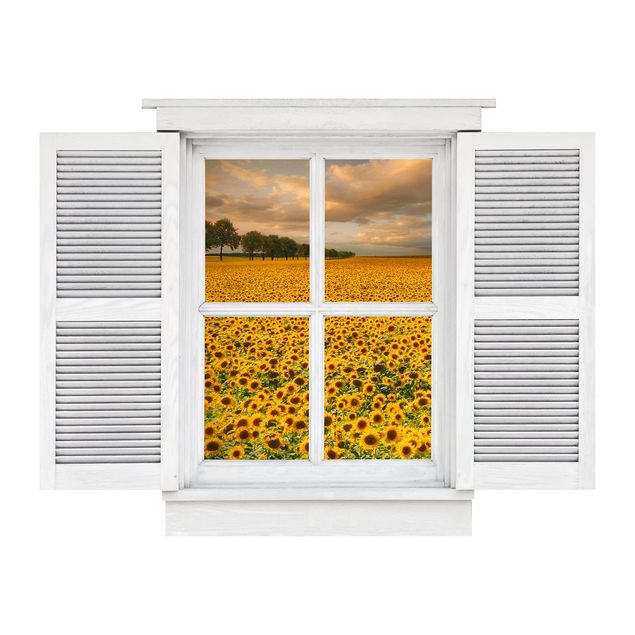 Wall stickers plants Casement Field With Sunflowers