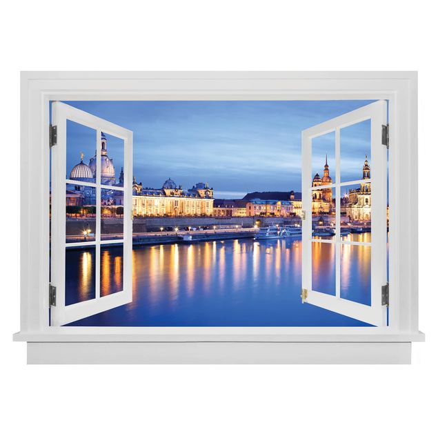 3d wall art stickers Open Window Canaletto'S View At Night