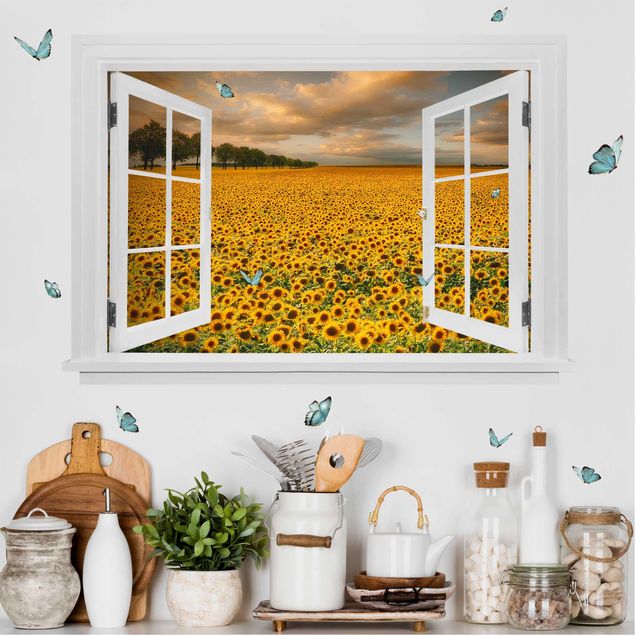 Floral wall stickers Open Window Field With Sunflowers