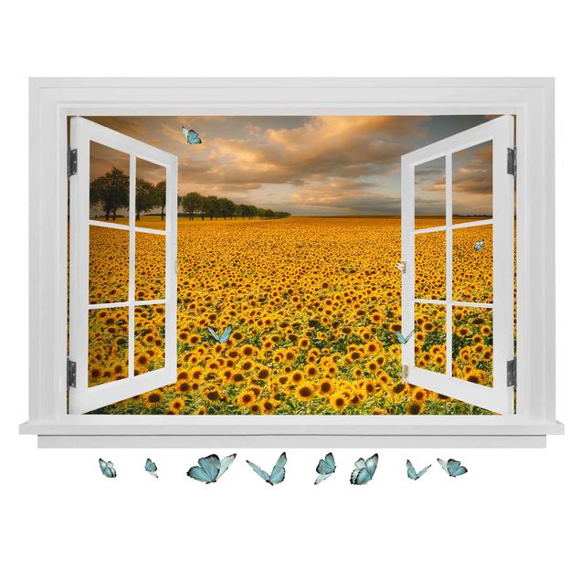 Wall stickers plants Open Window Field With Sunflowers