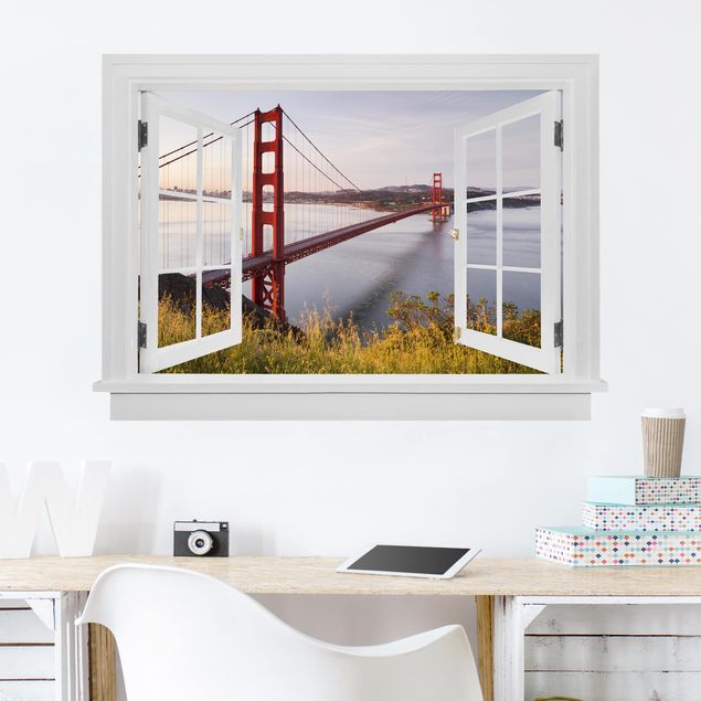 Wall stickers metropolises Open Window Golden Gate Bridge In San Francisco