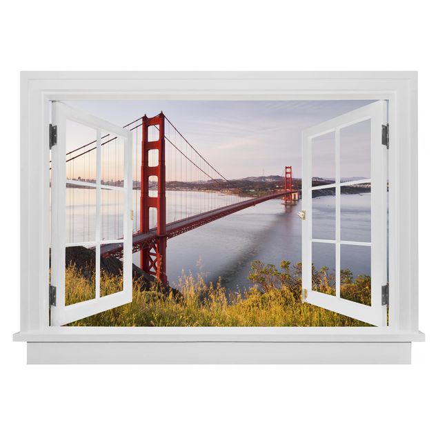 Wall stickers 3d Open Window Golden Gate Bridge In San Francisco
