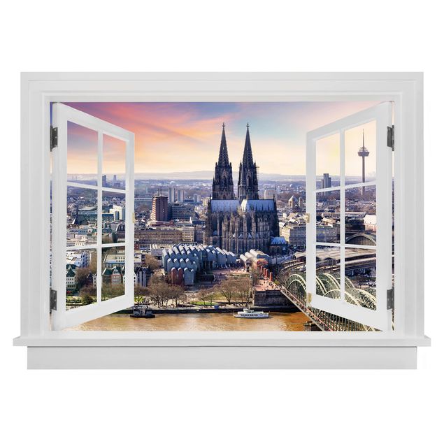 3d wallpaper sticker Open Window Cologne Skyline With Duomo
