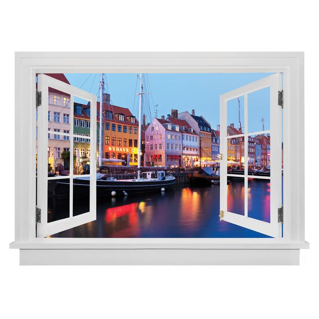 3d wall art stickers Open Window Copenhagen Harbor In The Evening