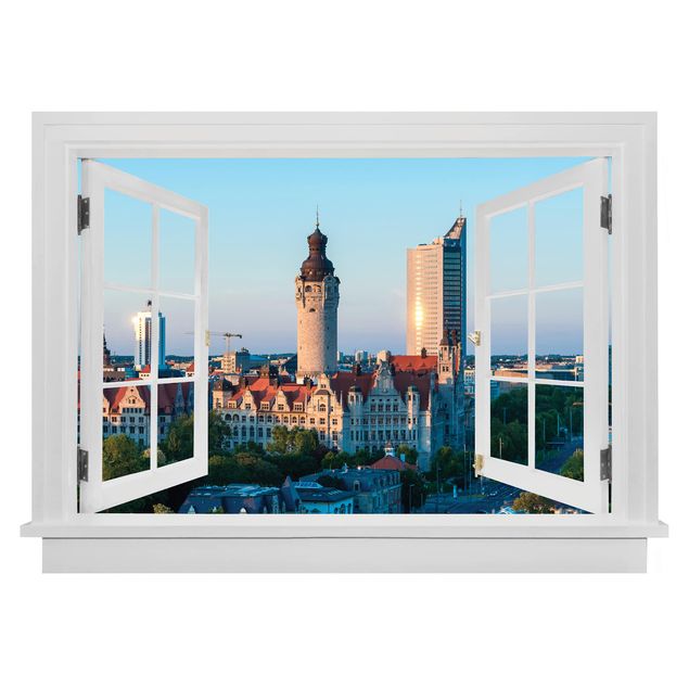 3d wallpaper sticker Open Window Leipzig Skyline