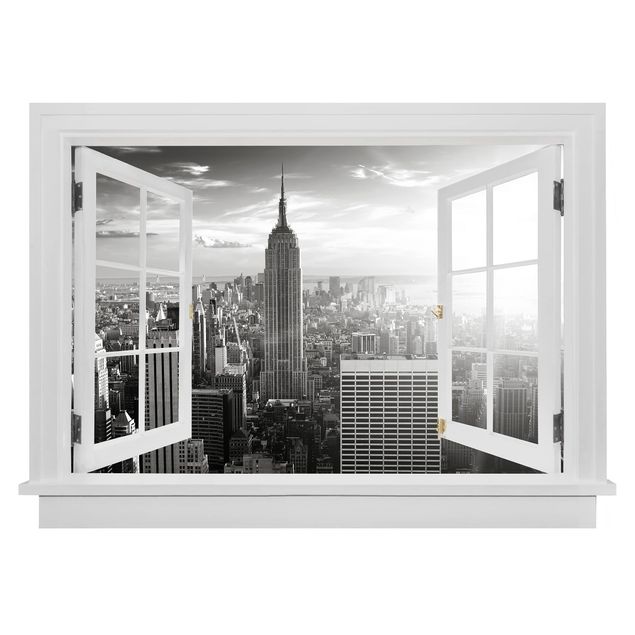 3d wallpaper sticker Open Window Manhattan Skyline
