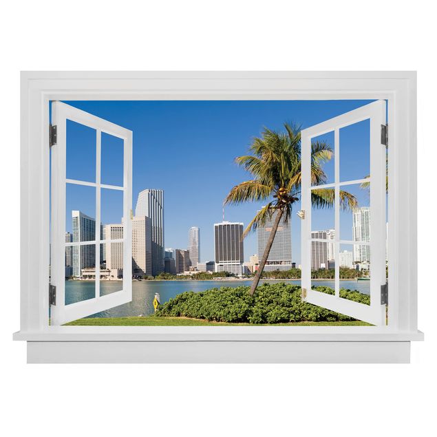 3d wallpaper sticker Open Window Miami Beach Skyline
