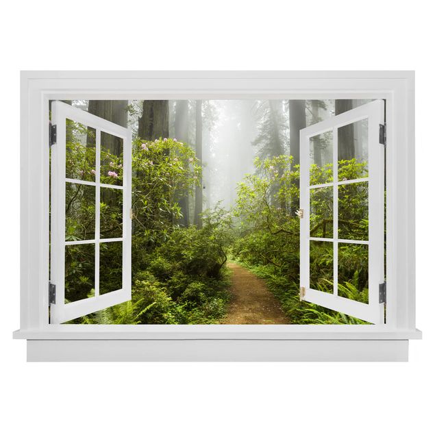 Wall decal Open Window Misty Forest Path