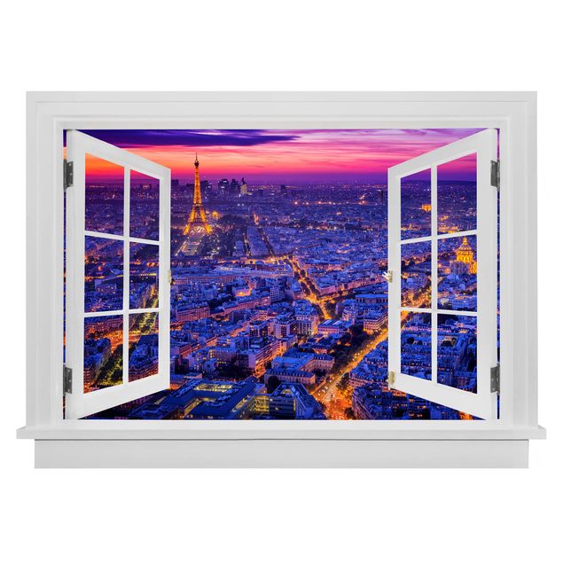 3d wallpaper sticker Open Window Paris At Night