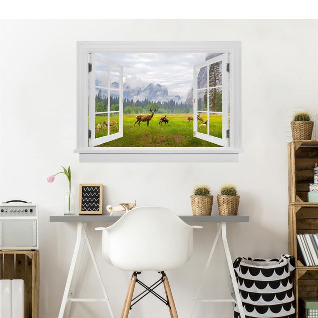 Animal wall decals Open Window Deer In The Mountains