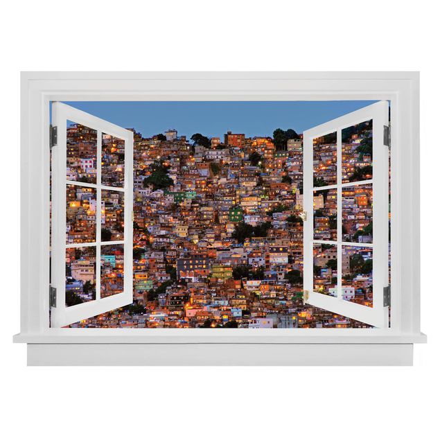 Wall stickers 3d Open Window Rio De Janeiro Favela Sunset