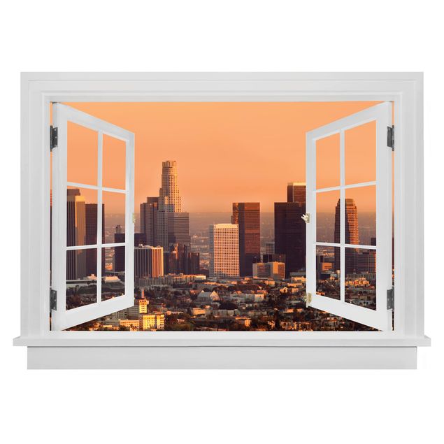3d wallpaper sticker Open Window Skyline Of Los Angeles
