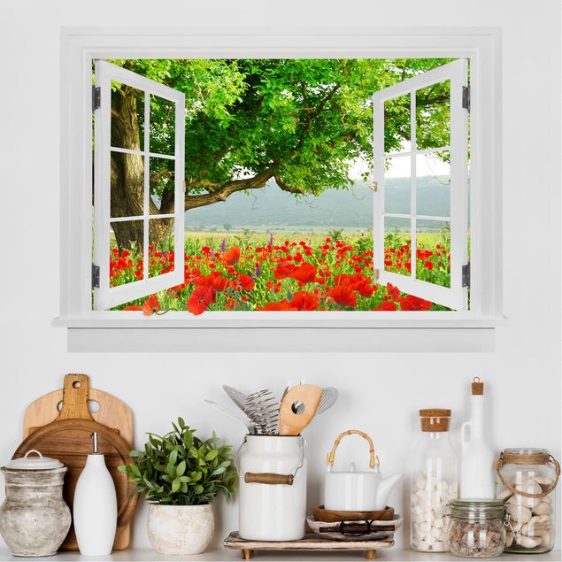 Wall stickers trees Open Window Summer Meadow With Flower Box