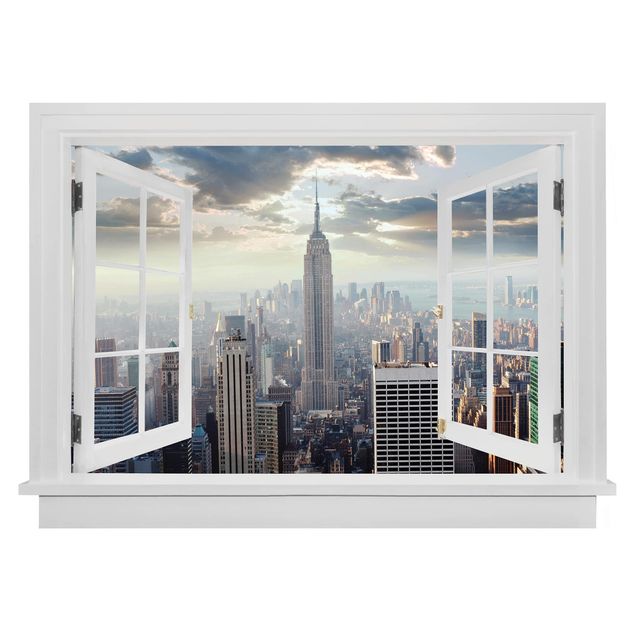 3d wall art stickers Open Window Sunrise In New York