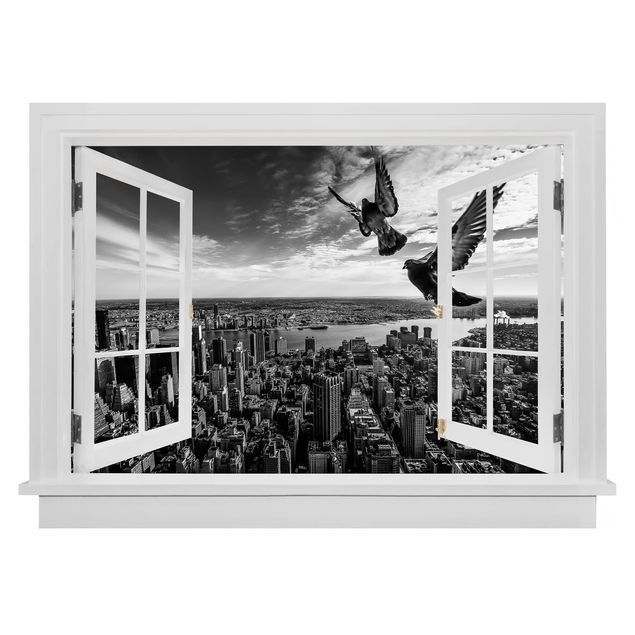 Wall stickers 3d Open Window Pigeons On The Empire State Building