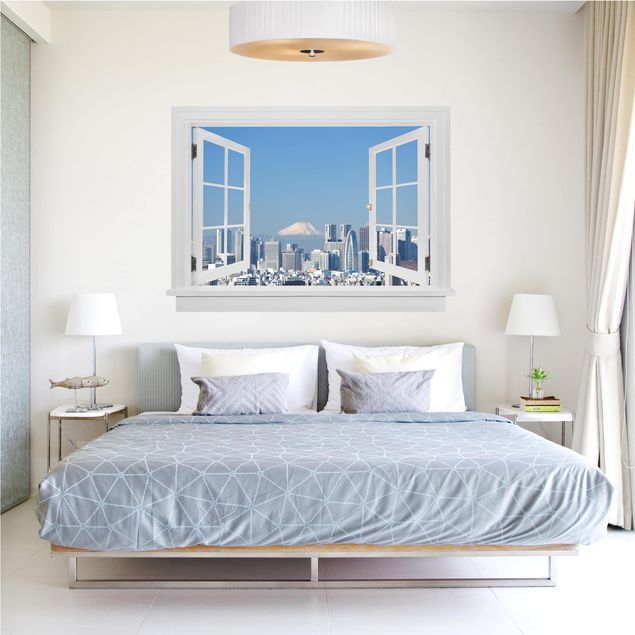 Wall stickers city ​​names Open Window In Front Of The Tokyo Mount Fuji