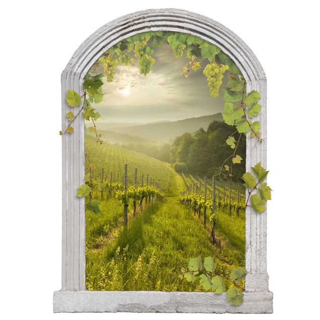 3d wallpaper sticker Stone Arch Sun Rays Vineyard With Vines