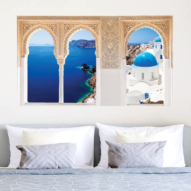 Wall stickers island Decorated Window View Over Santorini