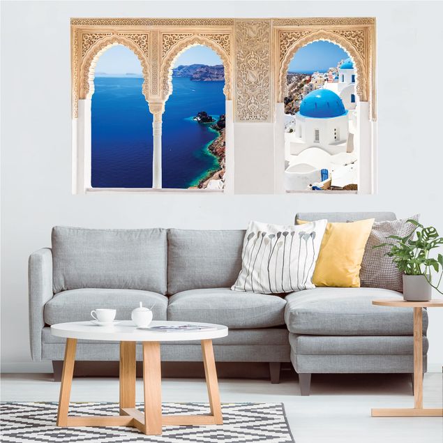 Wall stickers metropolises Decorated Window View Over Santorini