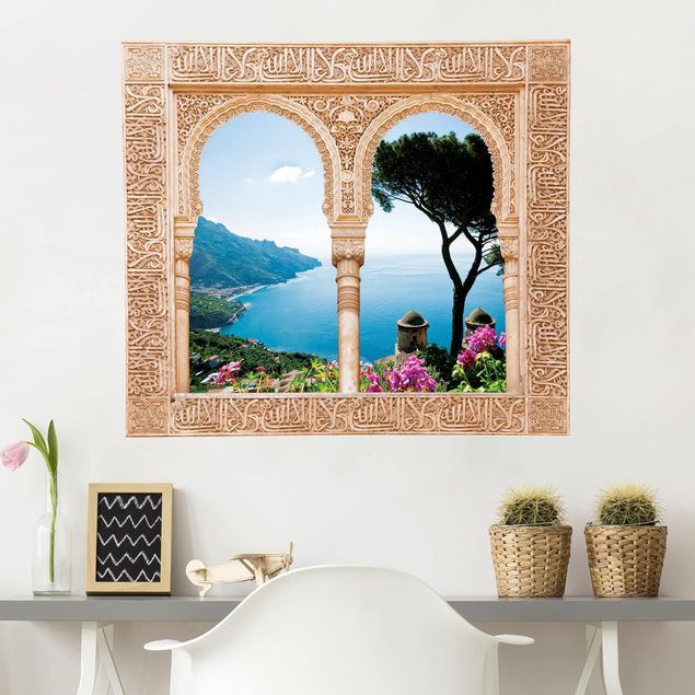 Stone wall decal Decorated Window View From The Garden On The Sea