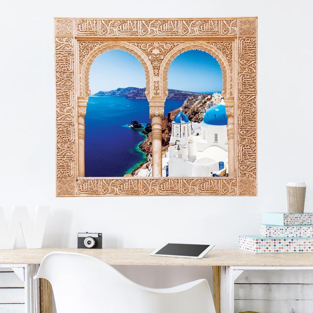Wall stickers island Decorated Window View Over Santorini
