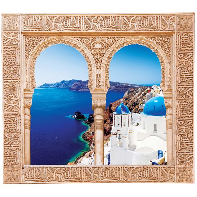 Wall stickers city ​​names Decorated Window View Over Santorini