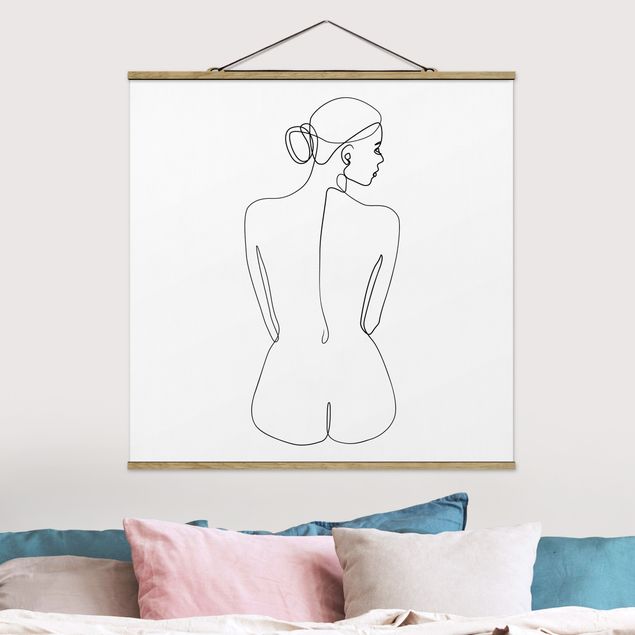 Fabric print with poster hangers - Line Art Nudes Back Black And White