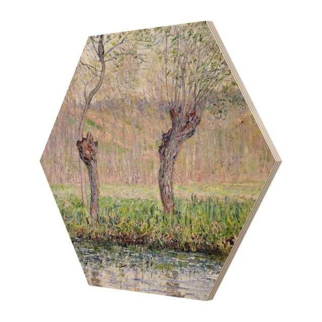 Wooden hexagon - Claude Monet - Willow Trees Spring