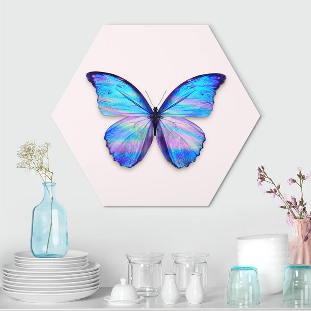 Alu-Dibond hexagon - Holographic Butterfly