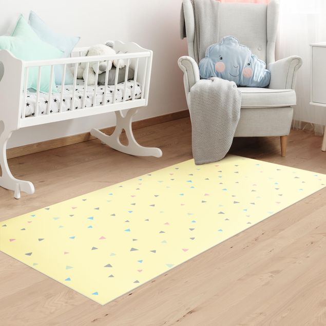 Runner rugs Colourful Drawn Pastel Triangles On Yellow