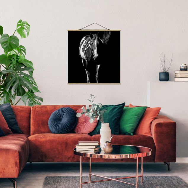 Fabric print with poster hangers - Horse In The Dark