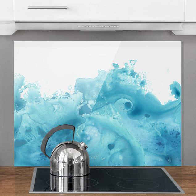 Glass splashback abstract Wave Watercolor Turquoise I