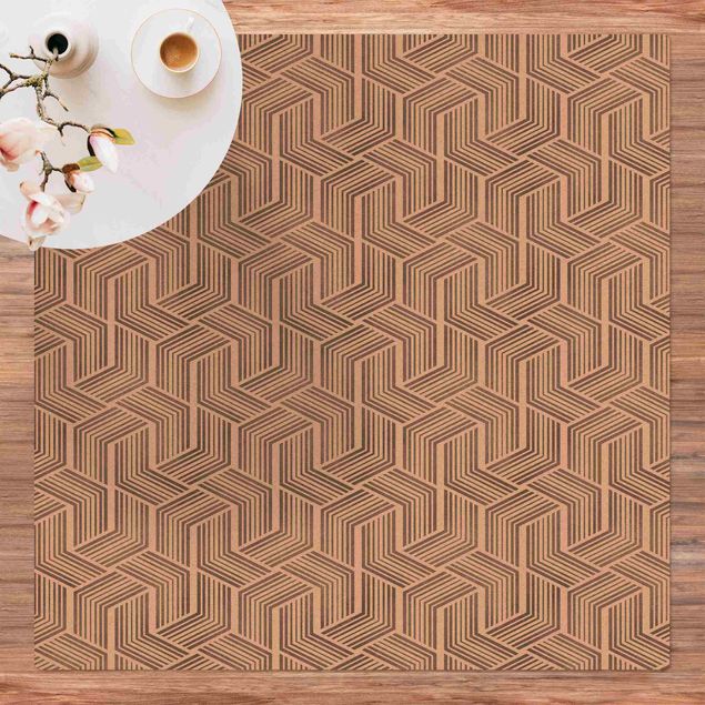 Cork mat - 3D Pattern With Stripes In Silver - Square 1:1