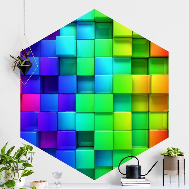 Self-adhesive hexagonal wall mural 3D Cubes