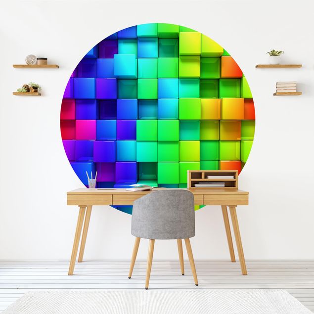 Self-adhesive round wallpaper - 3D Cubes
