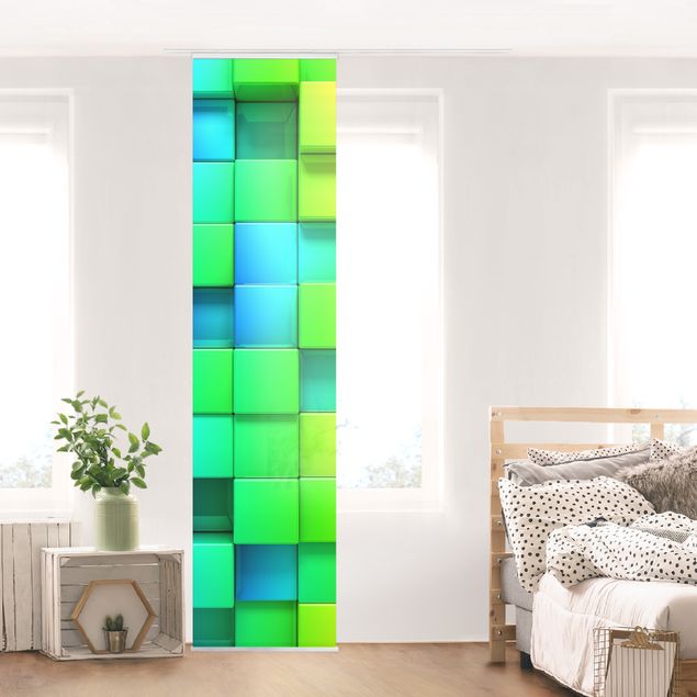 Sliding panel curtains set - 3D Cubes