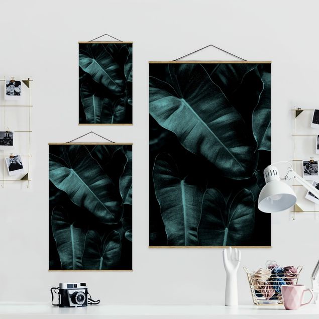 Fabric print with poster hangers - Jungle Leaves Dark Green