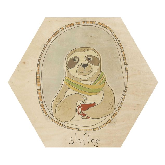 Wooden hexagon - Caffeinated Sloth