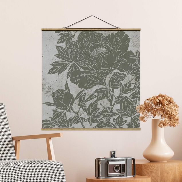 Fabric print with poster hangers - Blooming Peony II