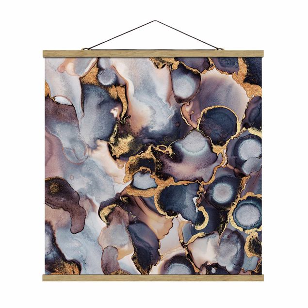 Fabric print with poster hangers - Marble Watercolour With Gold
