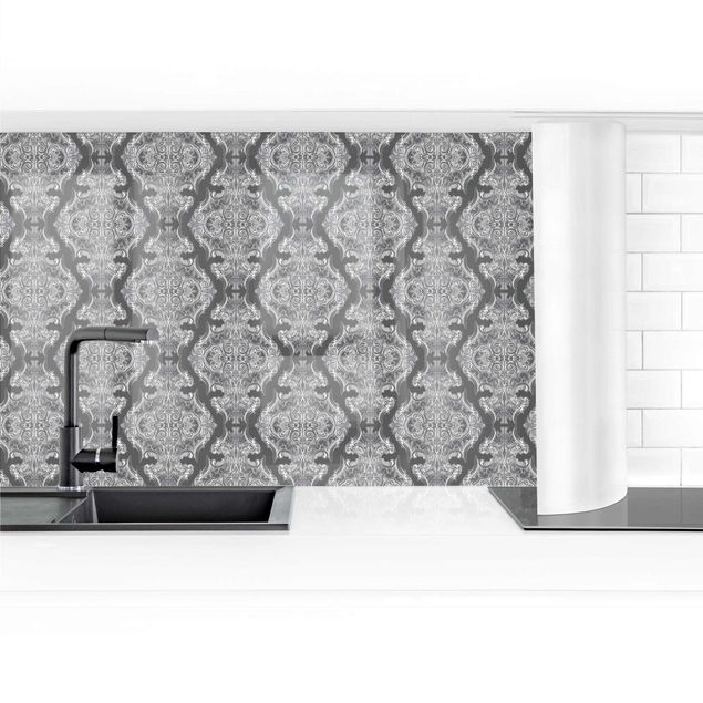 Kitchen wall cladding - Watercolour Baroque Pattern In Front Of Dark Gray II