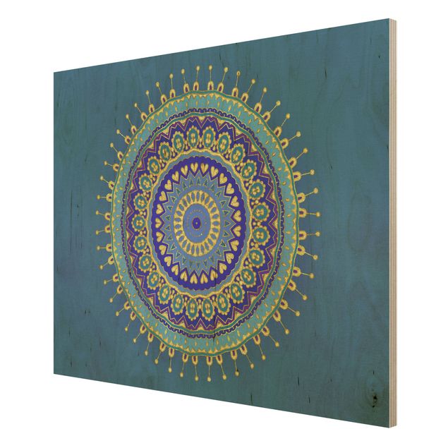 Print on wood - Mandala Blue Gold