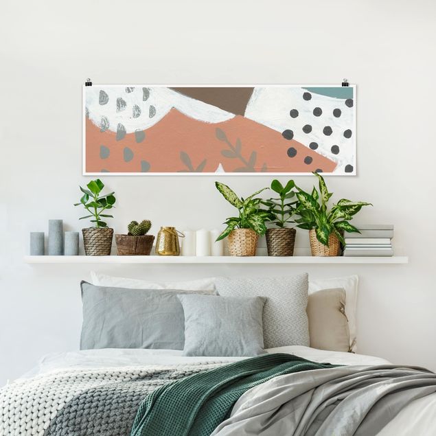 Panoramic poster abstract - Carnival Of Shapes In Salmon I