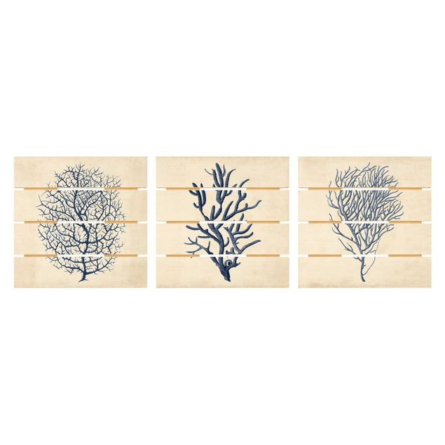 Print on wood - Indigo Coral Set I