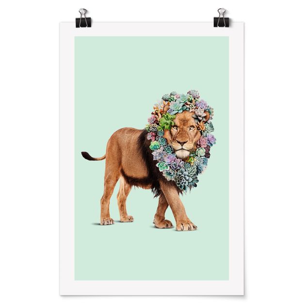 Poster animals - Lion With Succulents