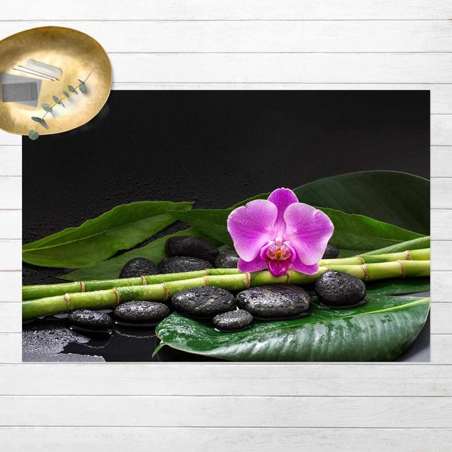 balcony mat Green bamboo With Orchid Flower