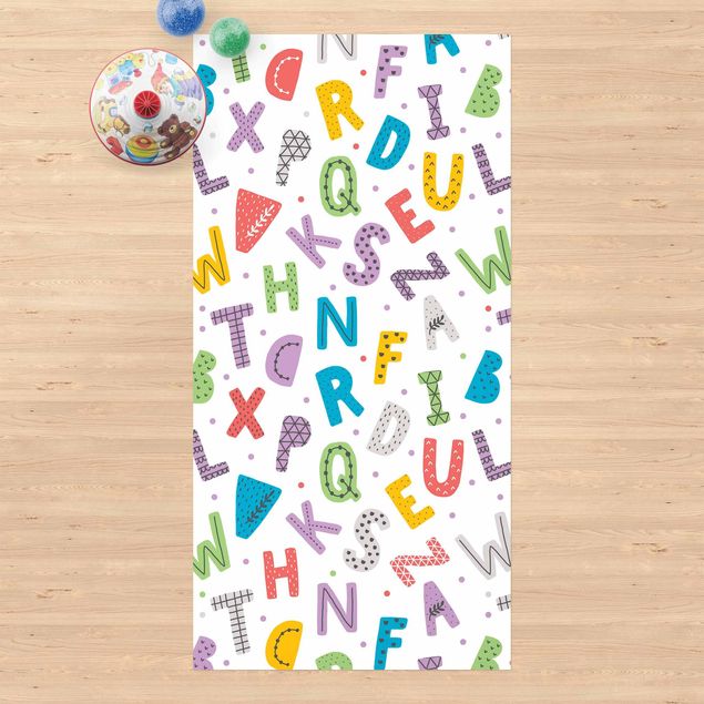 balcony mat Alphabet With Hearts And Dots In Colourful